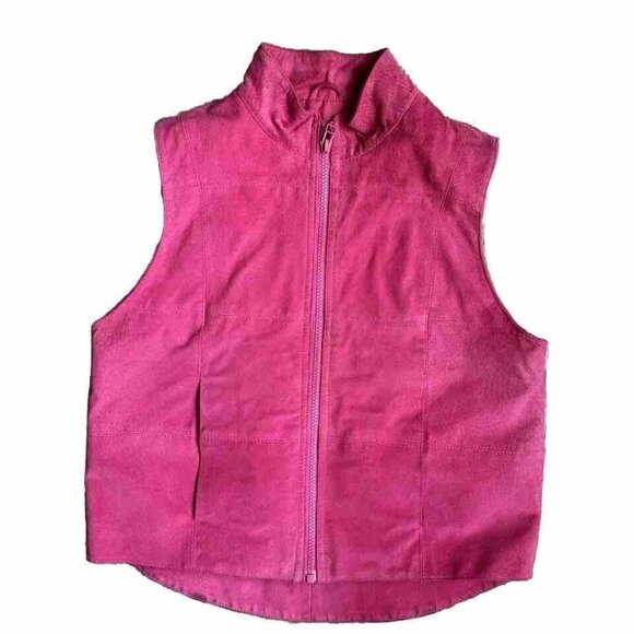 2/$18‎ SALE! Vtg Suede Vest Womens M Hot Pink Full Zip Leather Cowboy Biker - Picture 1 of 10